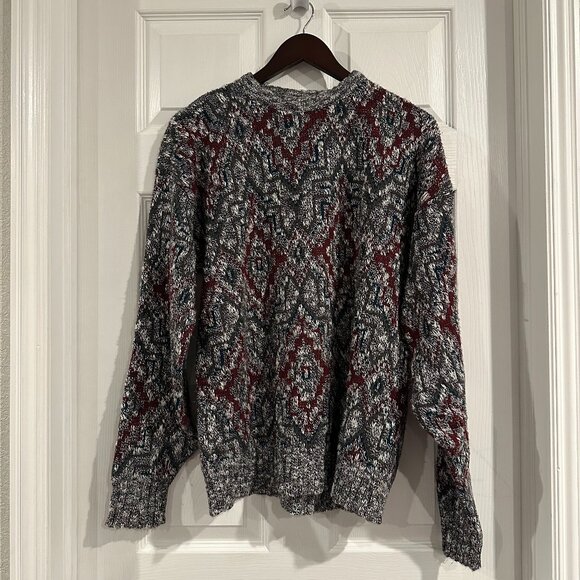 Vintage 80s/90s Great Times Gray Red Green Geometric Patterned Knit Sweater EUC - Picture 1 of 4
